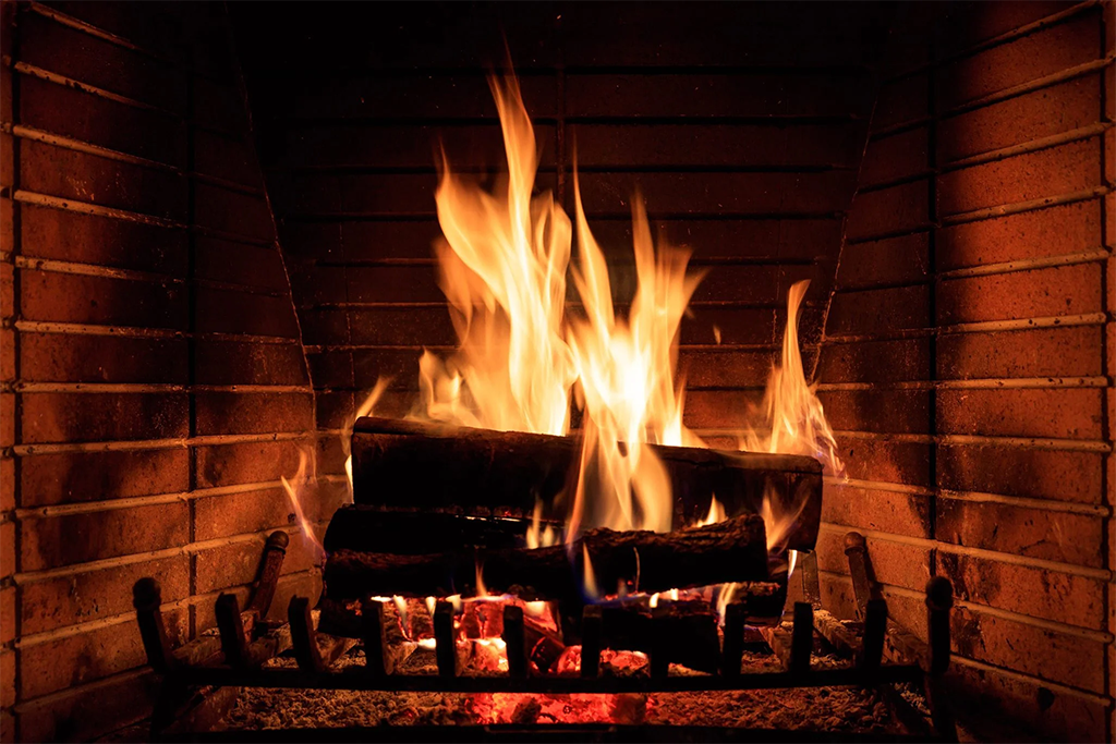 Fireplace with fire